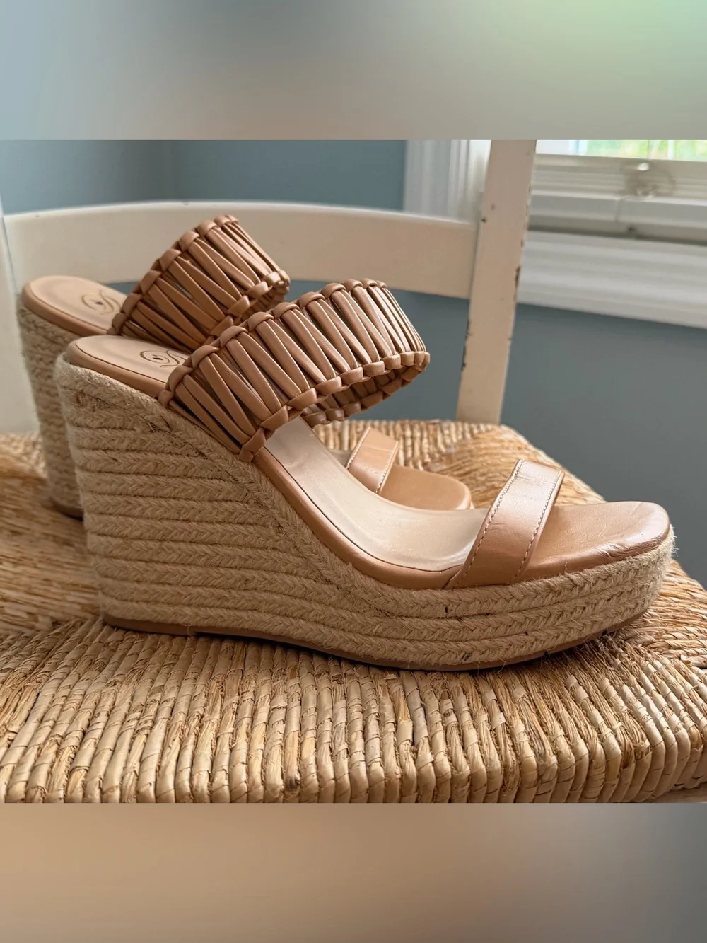 Women's Tan Wedge Sandals with Braided Strap